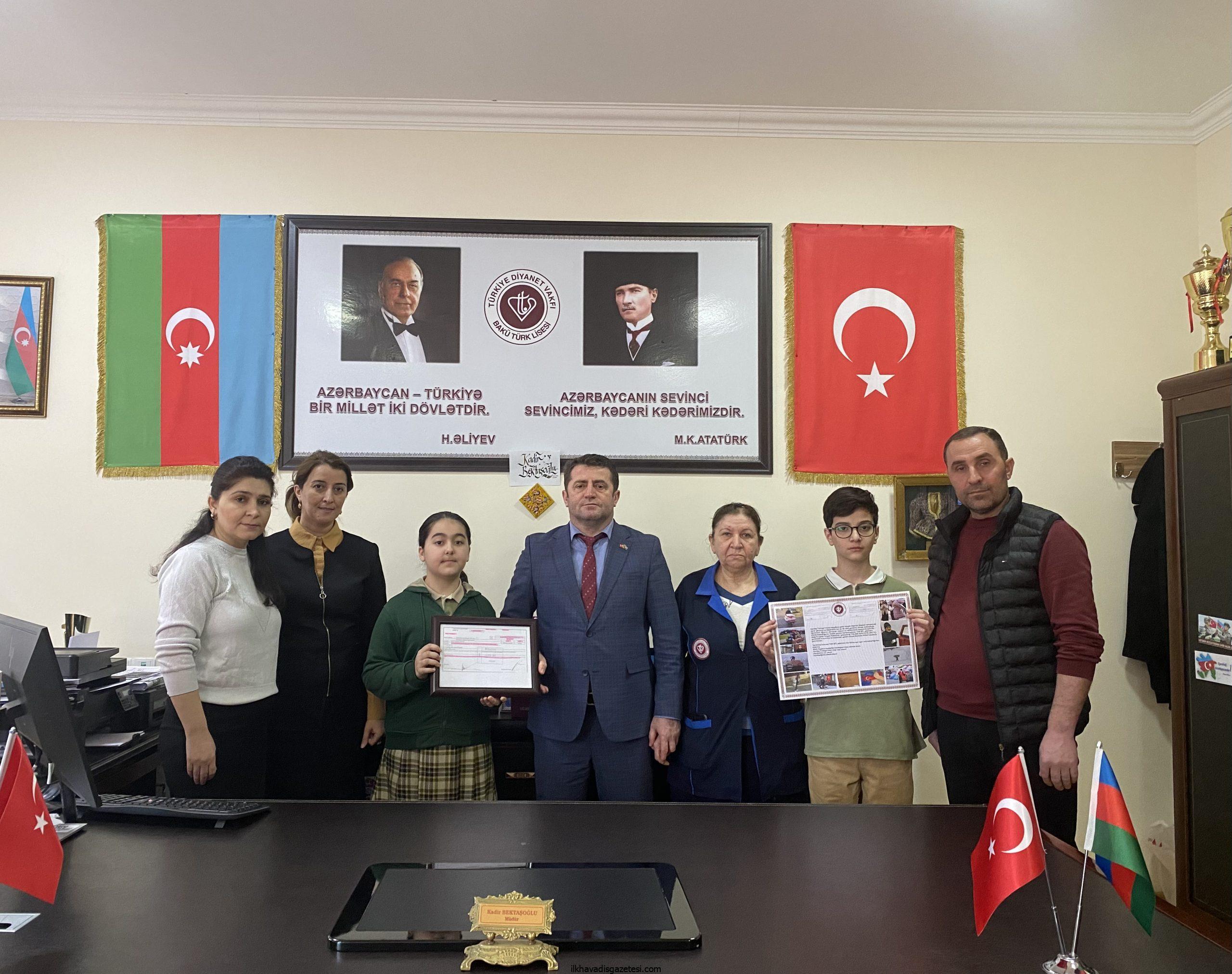 TDV Bakü Türk Lisesinden Türkiye’ye anlamlı deprem bağışı
