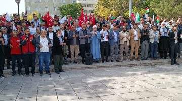 Aksaray’da Filistin’e destek için toplanıp basın açıklaması yapıldı